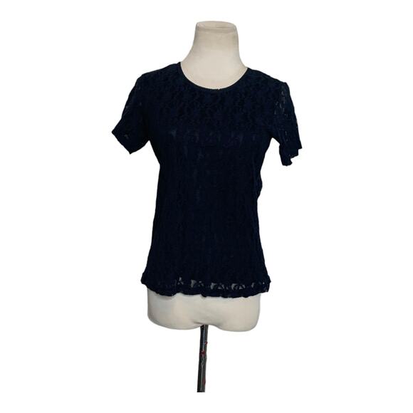Cinema Ed Oile black short sleeves back lace top size small - Picture 1 of 9